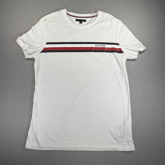 Tommy Hilfiger Other - Tommy Hilfiger Mens XL White Graphic Stripe Logo Crew Neck Short Sleeve T-Shirt